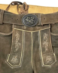 MADDOX Kurze Lederhose "Silbersee" mit Gürtel | Used Erle