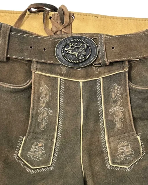 MADDOX Kurze Lederhose "Silbersee" mit Gürtel | Used Erle