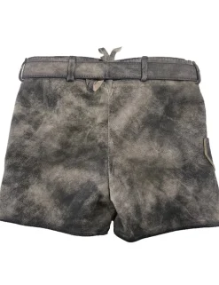 MADDOX Kurze Mädchen Lederhose "Fichtelsee" mit Gürtel | Steingrau