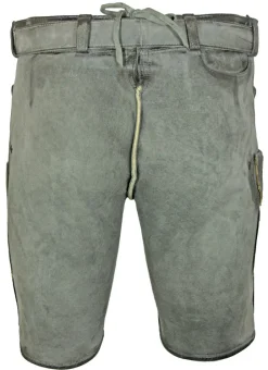MADDOX Kurze Trachten Lederhose "Engelbert" mit Gürtel | Vegetabil Kohle Grau