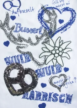 MarJo Damen Trachten Shirt "Narrisch" mit 3/4 Arm | Weiß Blau