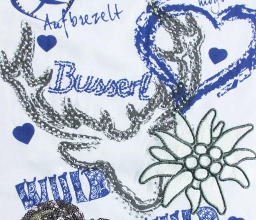 MarJo Damen Trachten Shirt "Narrisch" mit 3/4 Arm | Weiß Blau