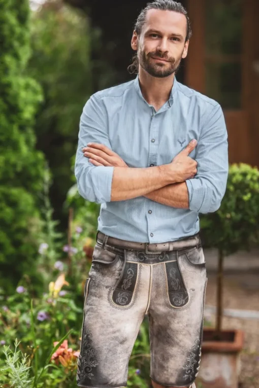 MarJo Herren Trachtenhemd "Benjamin" Stehkragen | Light Denim