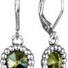 Ohrringe Aurelia mit rundem Anhänger und Kristallen von Swarovski® - Olivgrün