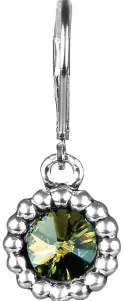 Ohrringe Aurelia mit rundem Anhänger und Kristallen von Swarovski® - Olivgrün
