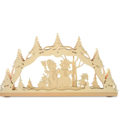 Original Erzgebirge Holz Lichterbogen "Schneemannfamilie" 55 cm | 13000 - Schwibbogen