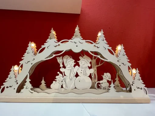 Original Erzgebirge Holz Lichterbogen "Schneemannfamilie" 55 cm | 13000 - Schwibbogen