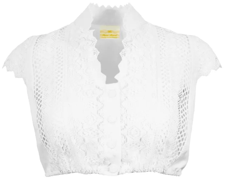 Pierre Marcel Damen Dirndlbluse Alea im Häkellook mit Stehkragen - Weiß
