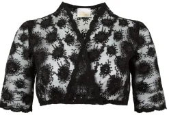 Pierre Marcel Damen Halbarm Spitzen Dirndlbluse Bernice mit Pailletten - Schwarz