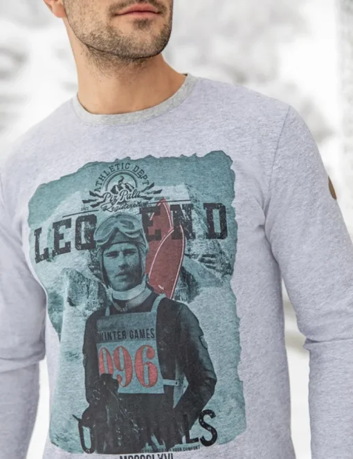 Piz Palü Herren Langarmshirt "Unterhaching" mit Skifahrer Print | 020034 - Grau