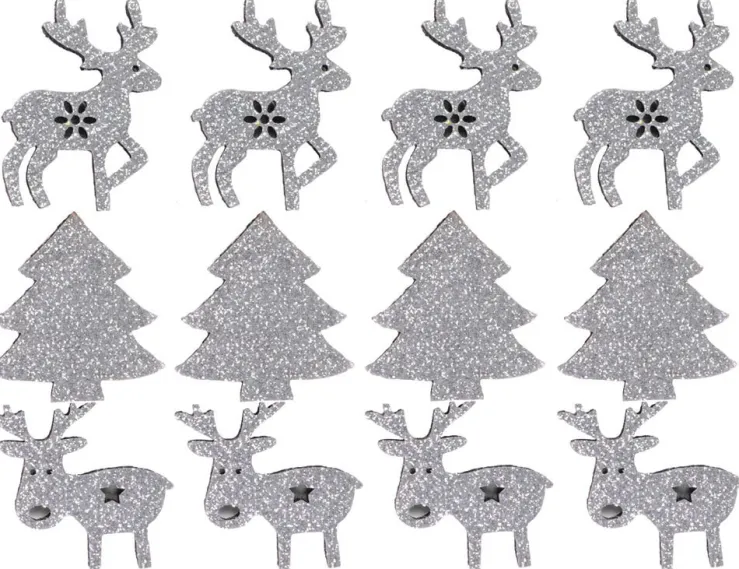 Riffelmacher Filz Streudeko mit Glitter ca. 4cm 70092 | Silber - Hirsche/Bäume