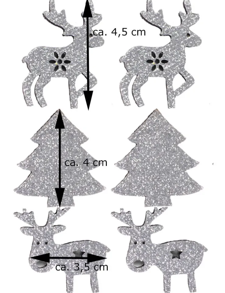 Riffelmacher Filz Streudeko mit Glitter ca. 4cm 70092 | Silber - Hirsche/Bäume