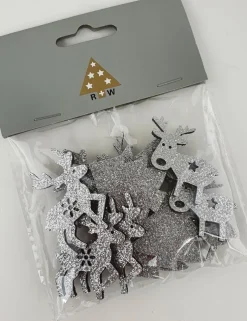 Riffelmacher Filz Streudeko mit Glitter ca. 4cm 70092 | Silber - Hirsche/Bäume