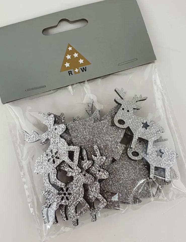Riffelmacher Filz Streudeko mit Glitter ca. 4cm 70092 | Silber - Hirsche/Bäume