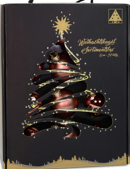 Riffelmacher Glas Weihnachtskugeln im Koffer 26258 | 24 Stück | Ø 6 cm - Karamellbraun