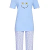 RINGELLA Damen Kurzarm Pyjama "Happy & Smile" mit Caprihose 4211222 | Ciel Blau