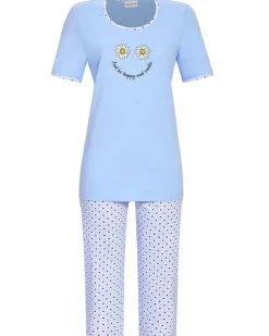 RINGELLA Damen Kurzarm Pyjama "Happy & Smile" mit Caprihose 4211222 | Ciel Blau