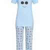 RINGELLA Damen Pyjama "Smiley" 2211201 mit 7/8 Hose | Hellblau
