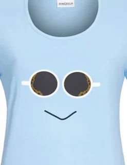 RINGELLA Damen Pyjama "Smiley" 2211201 mit 7/8 Hose | Hellblau