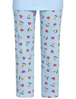 RINGELLA Damen Pyjama "Smiley" 2211201 mit 7/8 Hose | Hellblau