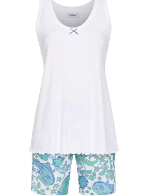 RINGELLA Damen Pyjama Shorty "Floral Paisley" 2211325 | Weiß Blau