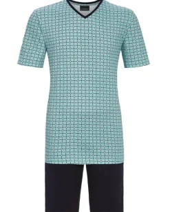 RINGELLA Herren Kurzarm Pyjama "Necktie" mit Bermuda Hose 4241306 | Mykonos Blau