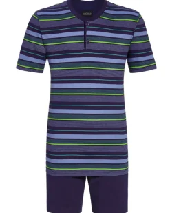 RINGELLA Herren Kurzarm Pyjama "Stripes" 4241301 | Marine Blau