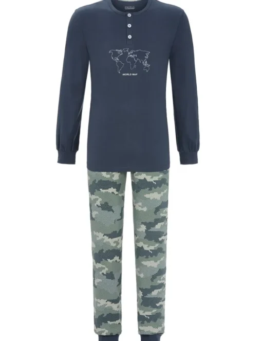 RINGELLA Herren Langarm Pyjama "World Map" 2541201 | Dark Petrol