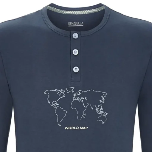 RINGELLA Herren Langarm Pyjama "World Map" 2541201 | Dark Petrol
