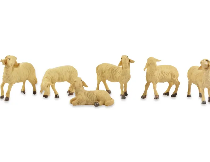 Schafe für Weihnachtskrippe - 6-tlg. Tierset Cremeweiß 4-6 cm | 78037