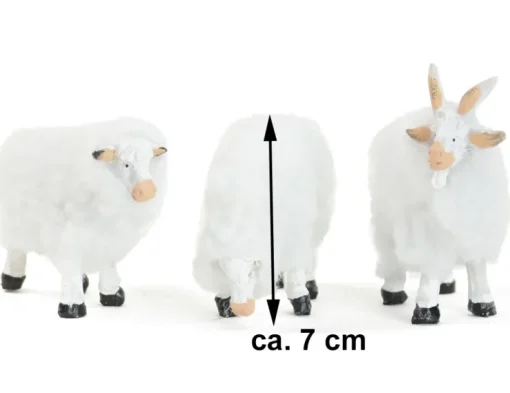 Schafe mit Wolle für Weihnachtskrippe - 3-tlg. Tierset 7 cm | 78487