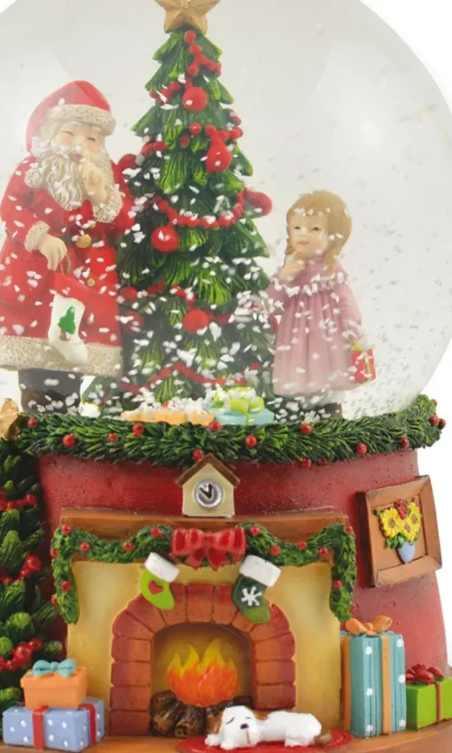 Schneekugel Spieluhr "Weihnachtsmann mit Weihnachtsbaum" 14 cm - 72284 | Adventsdeko