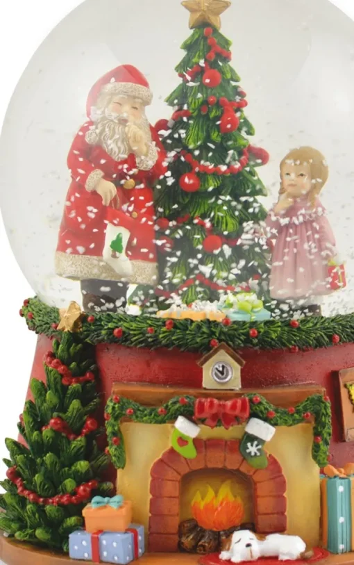 Schneekugel Spieluhr "Weihnachtsmann mit Weihnachtsbaum" 14 cm - 72284 | Adventsdeko