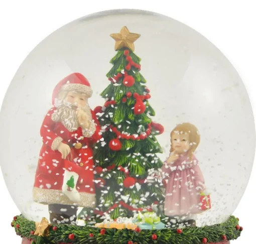 Schneekugel Spieluhr "Weihnachtsmann mit Weihnachtsbaum" 14 cm - 72284 | Adventsdeko