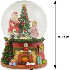 Schneekugel Spieluhr "Weihnachtsmann mit Weihnachtsbaum" 14 cm - 72284 | Adventsdeko