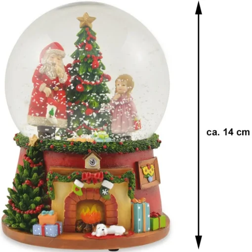 Schneekugel Spieluhr "Weihnachtsmann mit Weihnachtsbaum" 14 cm - 72284 | Adventsdeko