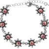 Silbernes Strass Armband mit Blüten - Rosa