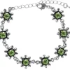 Silbernes Strass Armband mit Blüten - Hellgrün