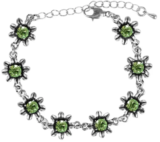 Silbernes Strass Armband mit Blüten - Hellgrün