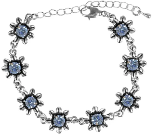 Silbernes Strass Armband mit Blüten - Hellblau