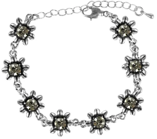 Silbernes Strass Armband mit Blüten - Black Diamond