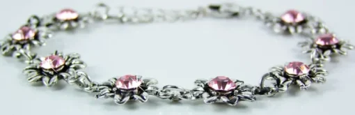 Silbernes Strass Armband mit Blüten - Rosa