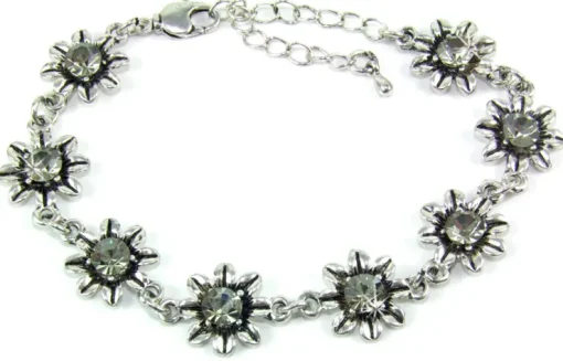 Silbernes Strass Armband mit Blüten - Black Diamond