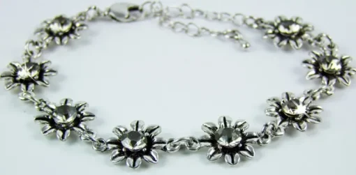Silbernes Strass Armband mit Blüten - Black Diamond