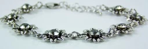Silbernes Strass Armband mit Blüten - Black Diamond