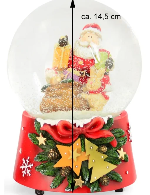 Spieluhr Schneekugel "Weihnachtsmann mit Hase" 14,5 cm | 74845 - Adventsdekoration