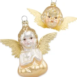 Thüringer Glasdesign Engel 5 und 10 cm (2 Stück) - Gold | Christbaumschmuck Weihnachtsbaum Anhänger