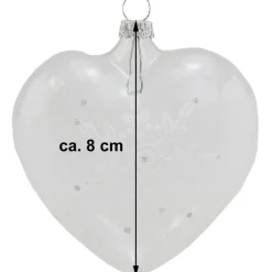 Thüringer Glasdesign Herzen (2 Stück) Ø 8 cm - Weiß/Silber | Glas Weihnachtsbaumkugeln Made in Germa