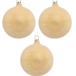Thüringer Glasdesign Weihnachtsbaumkugel Ø 8 cm (3 Stück) - Perlentau Gold | Glas Christbaumkugeln M