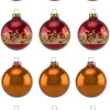 Thüringer Glasdesign Weihnachtskugel-Set 6cm 12-tlg. - Sienna mit Glitzer Wellengang - A012-0606-425